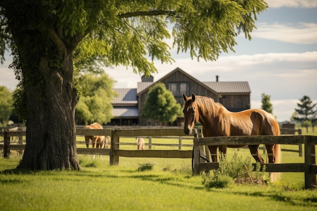 Paardenranch met groen landschap