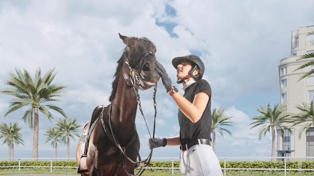 Paardensport een jong meisje met haar paard