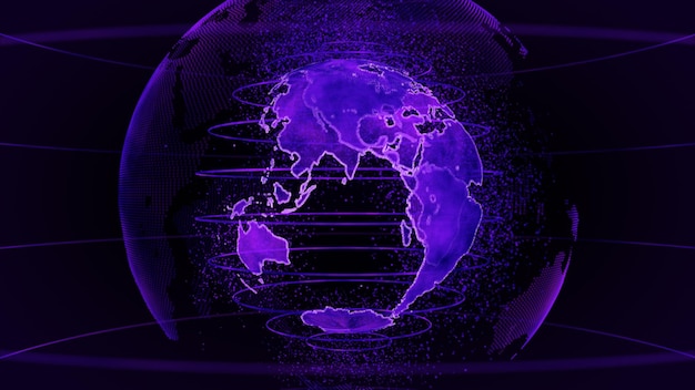 Paarse 3D-weergave van aarde technologie business en communicatie achtergrond earth globe