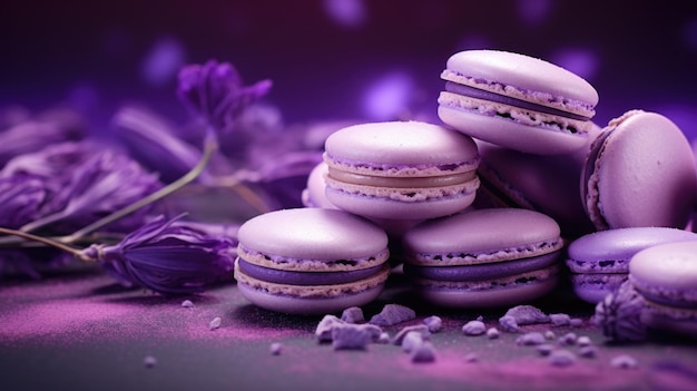 Paarse achtergrond met macarons