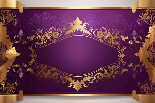 Paarse banner met luxe gouden ornamenten en grote lege ruimte voor tekst