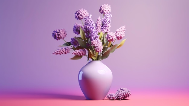 Paarse bloemen in een vaas op een roze achtergrond