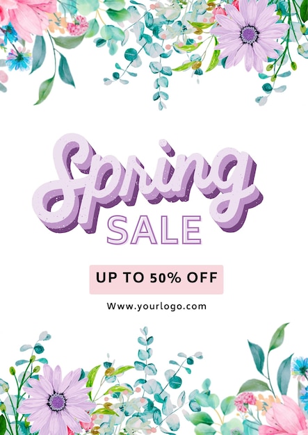 Paarse bloemen lente verkoop poster 1