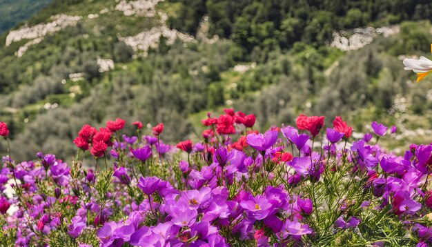 paarse bloemen op een berghelling
