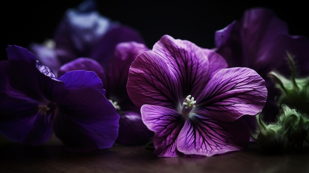 Paarse bloemen op een tafel