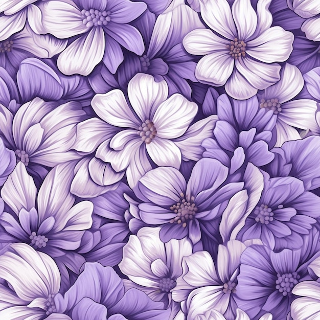 Paarse bloemen zijn gerangschikt in een patroon op een paarse achtergrond generatieve ai