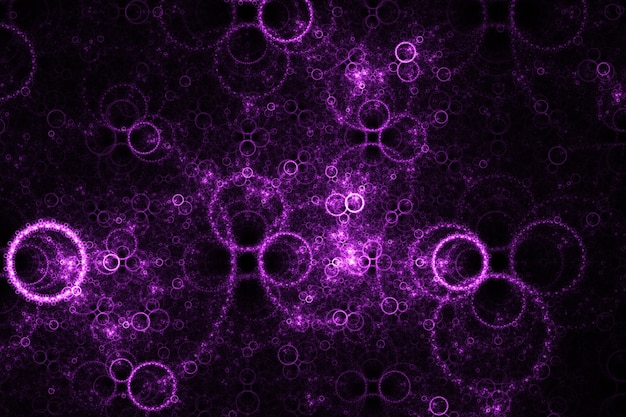 Foto paarse elektrische bubbels. abstract fractal ontwerp. zwarte achtergrond.