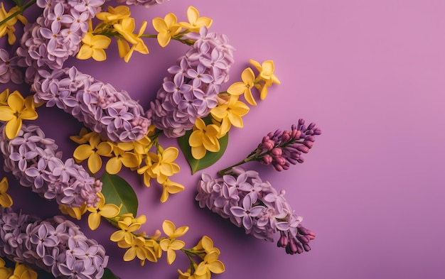 Paarse en gele bloemen op een paarse achtergrond