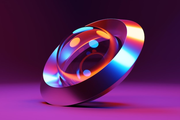 Paarse futuristische neon torus donut met donut op paarse geïsoleerde achtergrond 3D-rendering