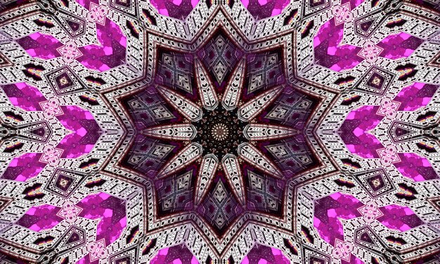 Paarse herhalende bloem sierlijke mandala patroon achtergrond - abstracte symmetrische ornament behang afbeelding.