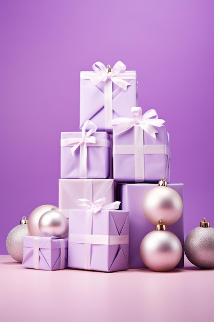 Paarse kerstcadeau dozen met kerstboom speelgoed nieuwjaars geschenken