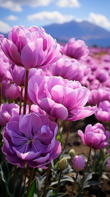 Foto paarse tulpen staan in een veld