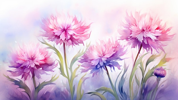 Paarse waterverf maïsbloem knapweed centaurea zomerbloem illustratie bloeiende bloemen schilderij
