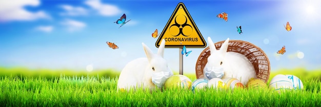 Paascompositie met Coronavirus thema Paasquarantaine