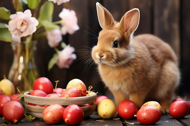 Paascompositie met konijn feestelijke decoratie gelukkig paasfeest