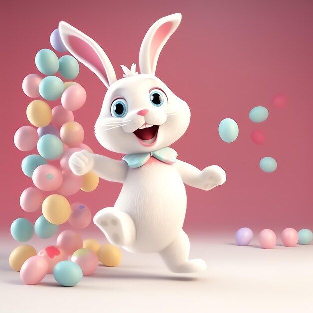 Paasdag met cartoon schattig gelukkig konijn met kleurrijk ei of boeket lachen Decoratie paas