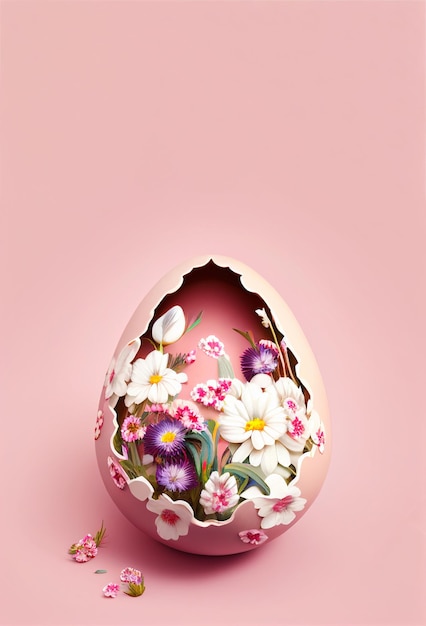 Paasei met bloemen op roze achtergrond kopie ruimte Verticale Pasen-achtergrond Lege ruimte voor tekstreclame Ansichtkaart wenskaart ontwerp Pascha Happy Easter Day Generative AI