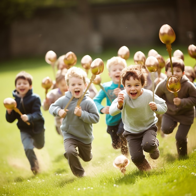 Foto paasei-relaiswedstrijd voor kinderen