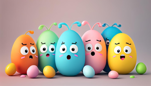 Paaseikarakter Leuke aanbiddelijke Pasen-achtergrond Groep kleurrijke de karakters realistische 3d van eierenbeeldverhalen