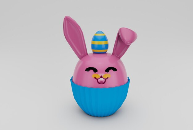 Paashaas Cupcake met ei minimale 3d illustratie op witte achtergrond