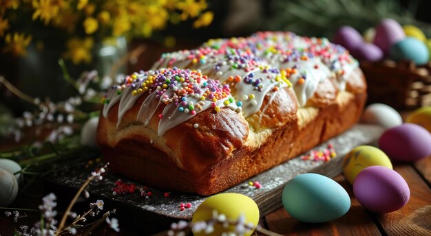 Paaskoek met eieren en bloemen Paaskook en paaseieren Paaseik en eieren