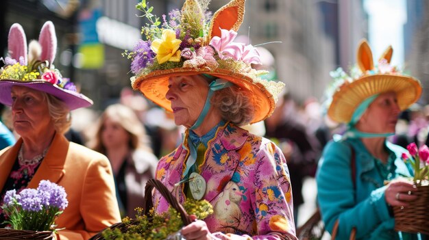 Foto paasparade met mensen gekleed in levendige voorjaarskleding