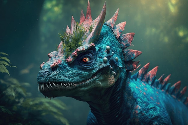 Pachycephalosaurus kleurrijke gevaarlijke dinosaurus in weelderige prehistorische natuur door generatieve AI