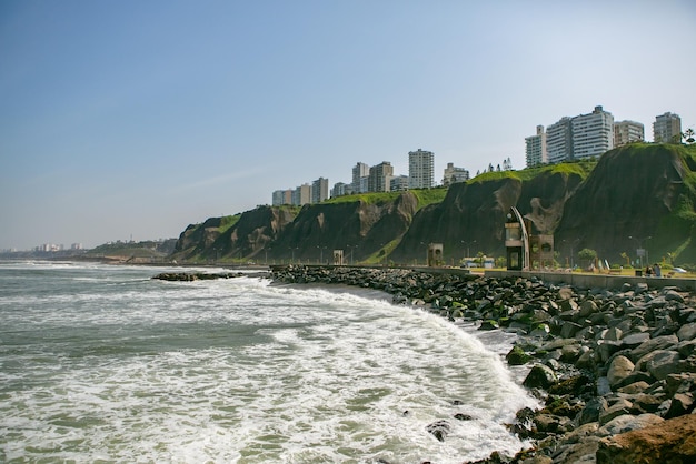 The Pacific Ocean warms the shores of Lima the capital of Peru