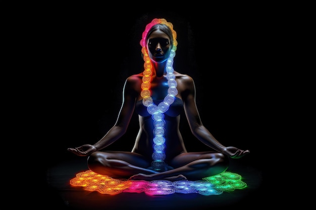 Photo pacifying spirituality concept of meditation and spiritual practice expanding of consciousness chakras and astral body activation mystical inspiration image chakra human