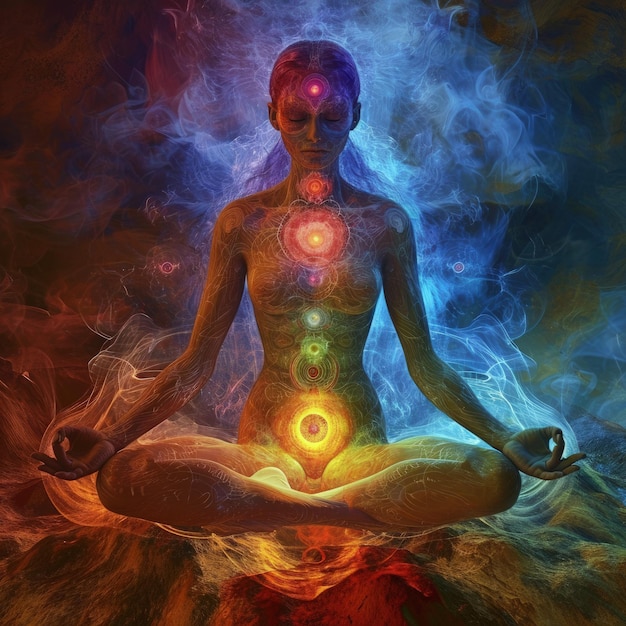 Photo pacifying spirituality meditation spiritual practice expanded consciousness chakra activation astral body mystical inspiration and the interconnected energy of the human chakra system