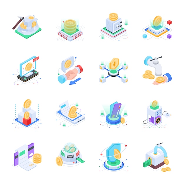 Pack of Blockchain Isometric Icons