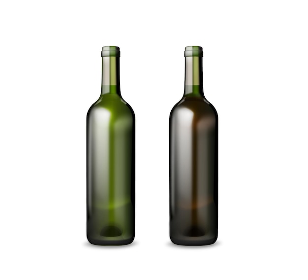 透明な背景に赤と白のワインの開いたボトルのパック