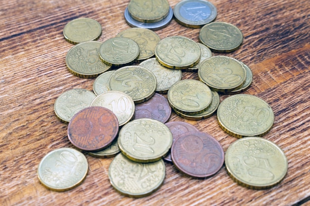 Photo pack, stack of old rusty brass euro coins