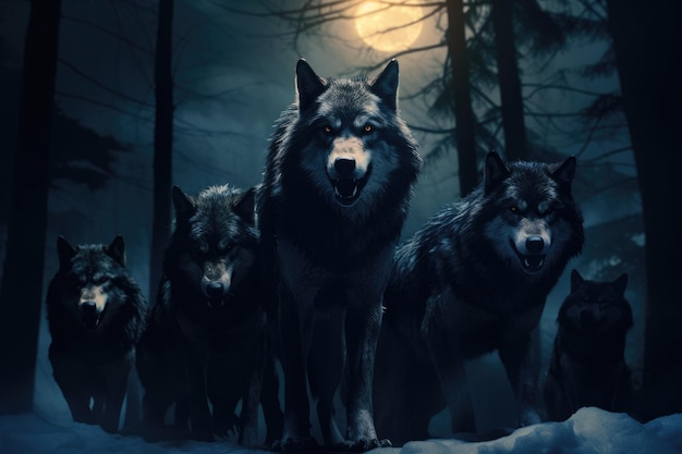 A pack of wolves under the full moon Evoking the Wild and Untamed Spirit of Nature AI generated