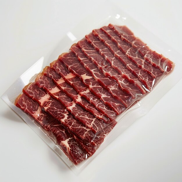 Photo a package of beef is open to the left of the picture