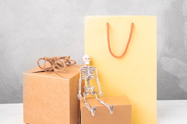 Package boxes with decorations for the holiday of Halloween Shopping and discounts celebration