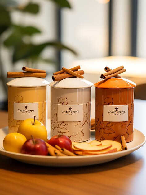 Packaging of ceramic canisters pumpkin spice apple cider chai la creative design difference flavors