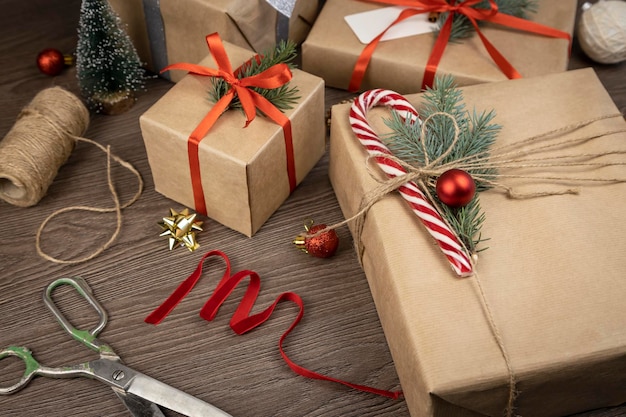 Packaging of Christmas or New Year gifts Christmas Eve The concept of waiting for the holiday