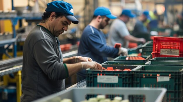 In the packaging and labelling area workers meticulously labeling and sealing crates before they are