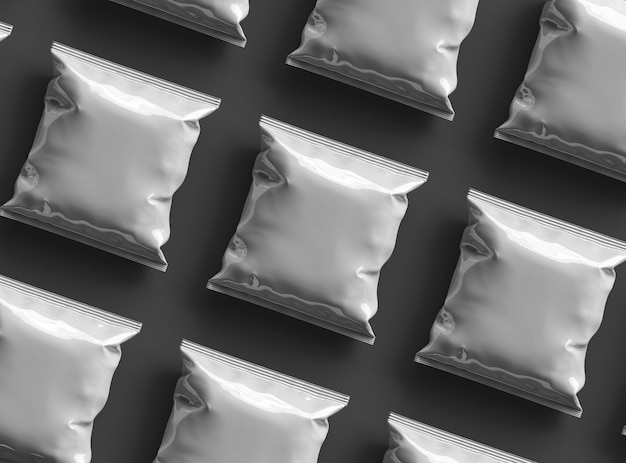 packaging mockup template for a square polyethylene bag for food on a dark background 3d render