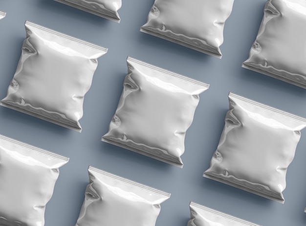 packaging mockup template for a square polyethylene bag for food on a light background 3d render
