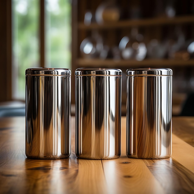 Packaging Photoshoot of a Set of 3 Stainless Steel Coffee Canisters Posed T Creative Design Set