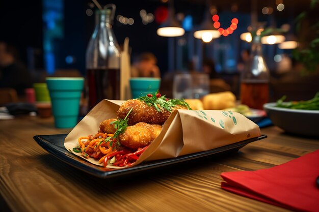 Photo packaging photoshoot showcasing vibrant street food in takeout containers creative and appetizing