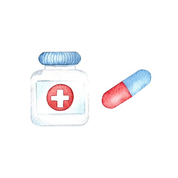 Packaging of tablets a jar with medicine and capsules ambulance medical instruments