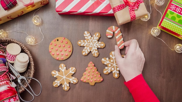 Packaging traditional home made gingerbread cookies as food gifts.