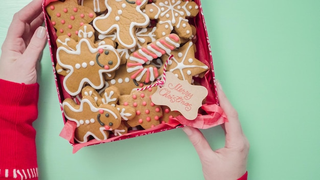 Packaging traditional home made gingerbread cookies as food gifts.