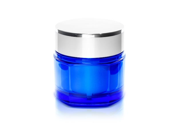 Confezione vaso crema blu trasparente per prodotto cosmetico