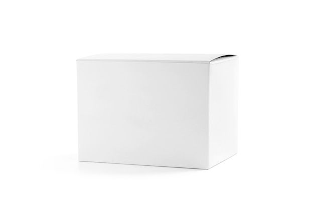 Photo packaging white cardboard box isolated on white