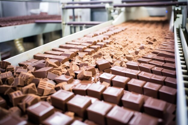 Фото Упакованные шоколадные батончики перемещаются на конвейере