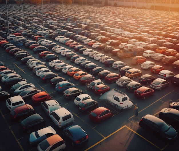 Packed parking lots with cars maneuvering for space